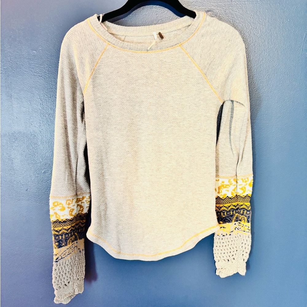 Free people grey waffle knit top